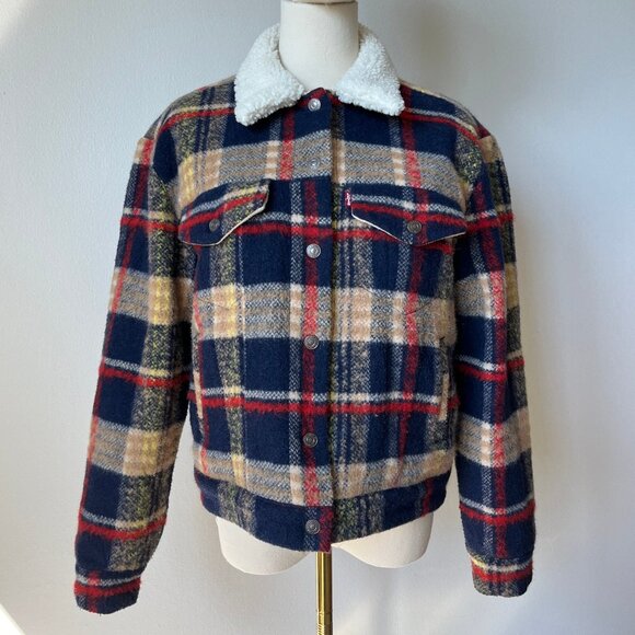 Levi's Premium Wool Trucker Jacket Multi-color Plaid - Picture 6 of 15